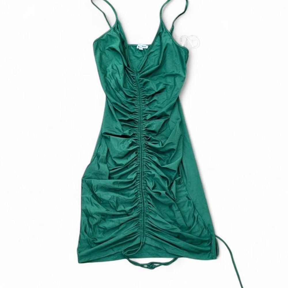 Fashion Nova Emerald Green Ruched Bodycon Mini Dress Y2K Clubwear Size Large